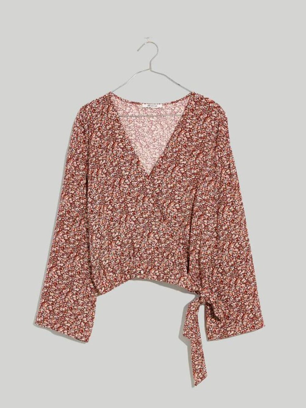 MADEWELL Women's Tie-Front Wrap Top in Cottage Garden Size XL Vintage Mulberry